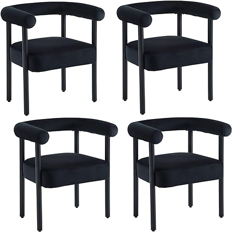 BESTANO Mid-Century Modern Dining Chairs Set of 4, Armrest Barrel Dining Chairs Side Accent Chairs with Curved Back, Upholstered.