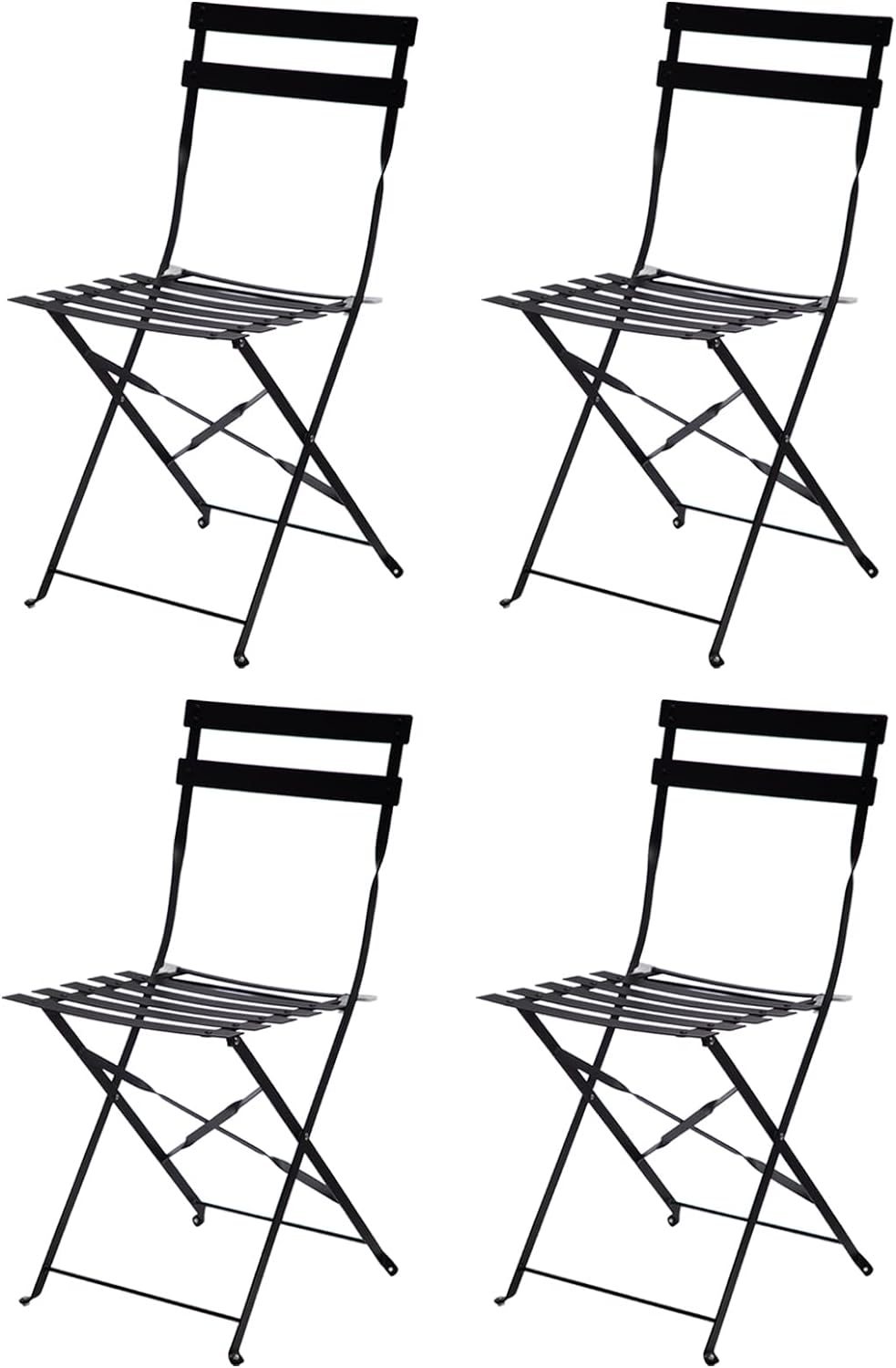 HollyHOME Patio Premium Steel Bistro Chair, Set of 4, 32.25(H) Camp Folding Metal Chair with Hollowed Seat, Anti-Rust Outdoor&Indoor Garden Furniture, Accent Chair for Party, Porch, Black