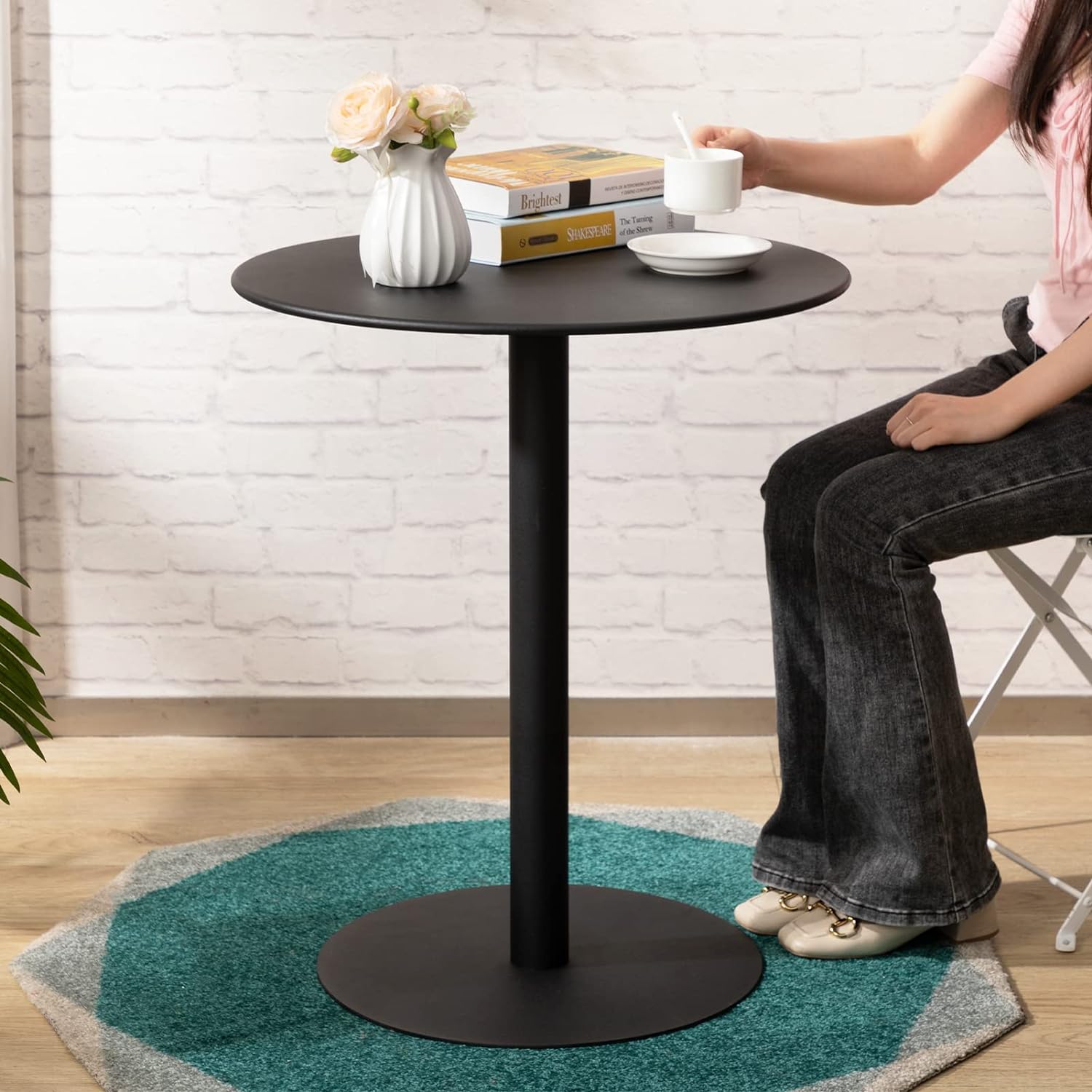 HollyHOME Accent Extra Large Round Bar Table, 23.62(D) x27.95(H), Indoor&Outdoor Pub End Side Table, Over Size Metal Cocktail Bistro Table, Sofa Coffee Table for Living Room, Balcony, Patio, Black