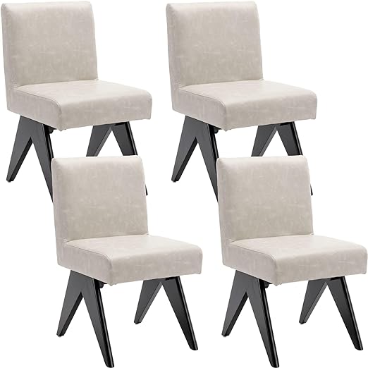 BESTANO Mid Century Modern Farmhouse Dining Chairs Set of 4, Upholstered Armless Kitchen Chairs with Back and Wooden Legs, PU Leather Grey