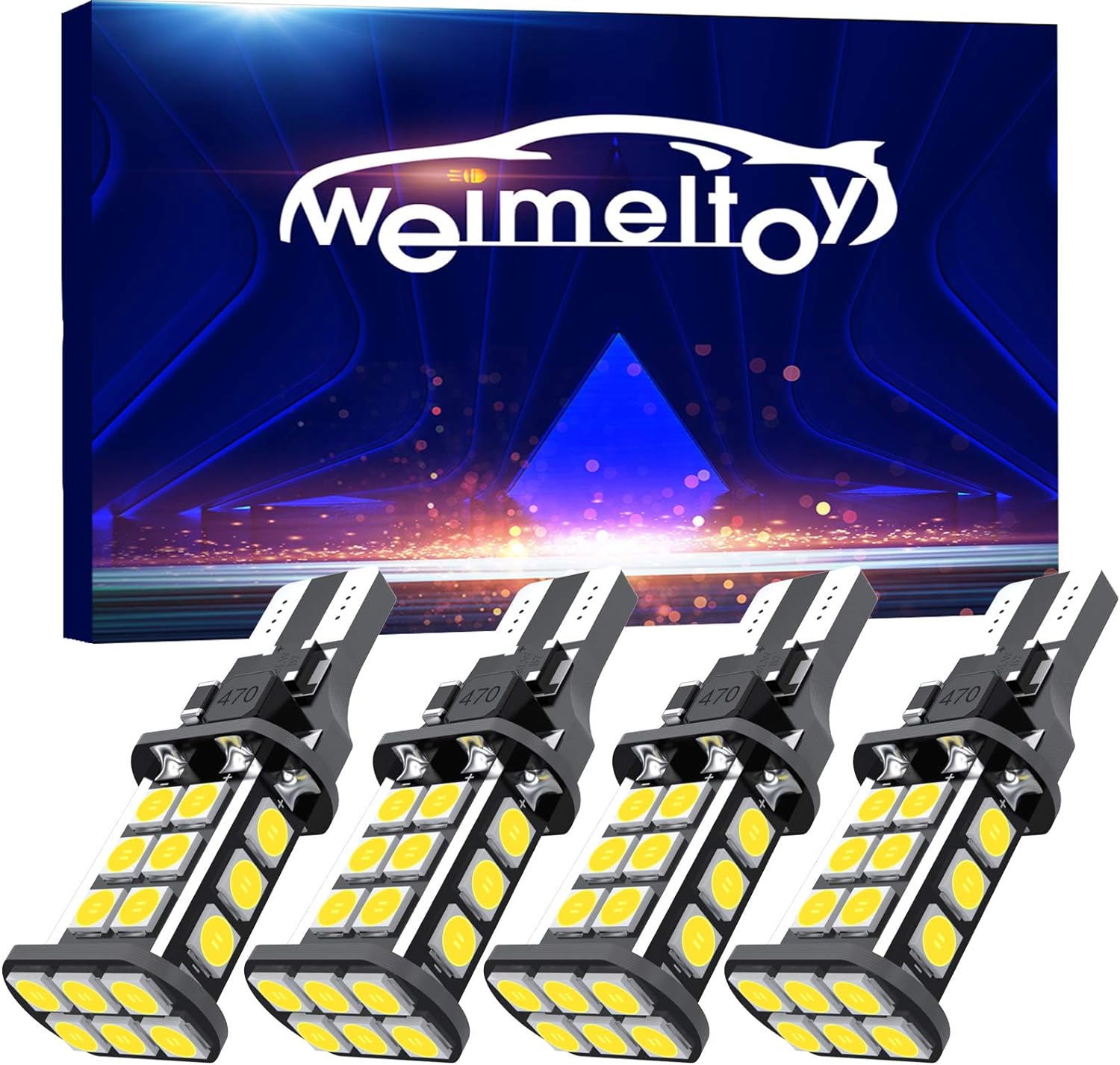 WEIMELTOY 921 LED Car Bulb Upgrade Extremely Bright T15 912 W16W LED 921 Bulbs 3030 Chipsets 24-SMD CANBUS LED Lamps Used for Backup Reverse Lights, 6000K Xenon White(4pcs/Pack)