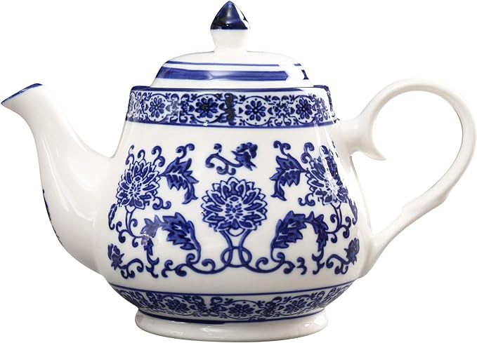 ufengke 22oz Blue and White Porcelain Tea Pot,Ceramic Tea Pot for Kungfu Tea,Blue Flowers Ceramic Coffee Pot