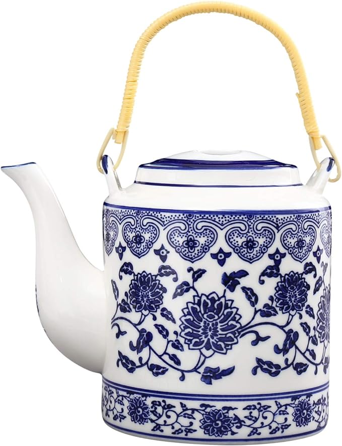 ufengke 30oz Blue and White Porcelain Tea Pot,Large Ceramic Tea Pot for Kungfu Tea,Blue Flowers Ceramic Lifting Beam Pot