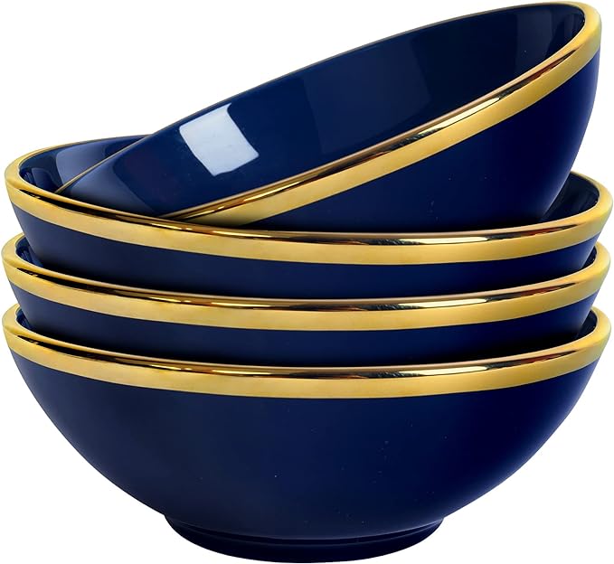 fanquare Porcelain Snack Bowls Set of 4, Blue Dipping Bowls, 9 oz Small Dessert Bowl for Ramen, Ice Cream, 5 Inch