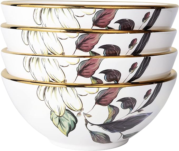 fanquare Porcelain Snack Bowls Set of 4, Floral Dipping Bowl, 9 oz Dessert Bowl for Ramen, Salad, 5 Inch