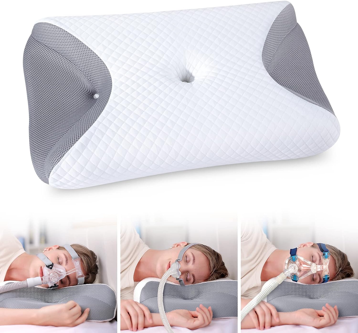 HOMCA Body Positioner - Suitable for All CPAP Mask Users - 2 Inch Thick Memory Foam Pillow with Removable Cover, Two Heights for Any Sleep Style