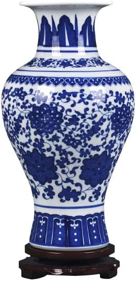 fanquare Jindezhen Fishtail Blue and White Porcelain Vase,Handmade Twig Lotus Ceramic Vase for Flowers,Small Decorative Vase,11