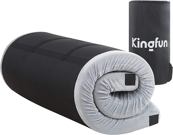 Kingfun 3 Inch CertiPUR-US Memory Foam Camping Mattress, Waterproof Roll up Sleeping Pad for Adults, Comfortable Thick Floor Sleeping Mats for Car Truck Tent with Removable Travel Bag