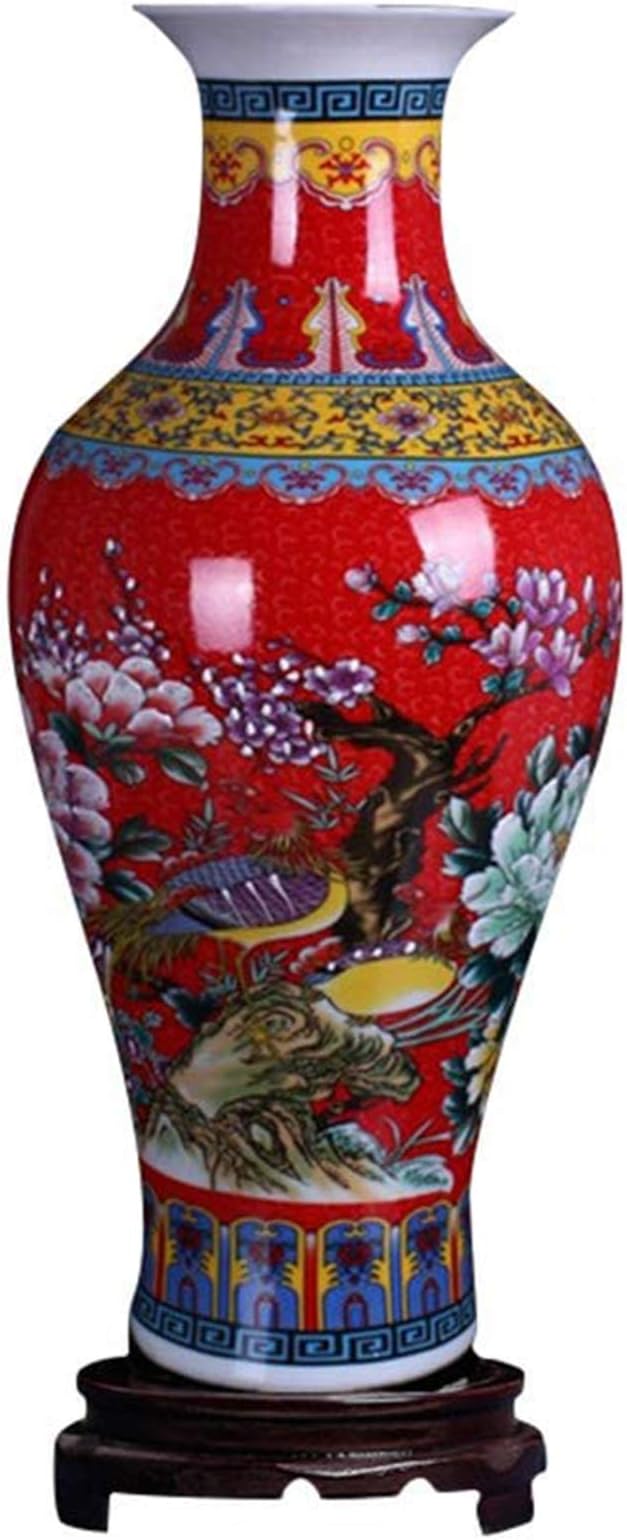 ufengke Jingdezhen Large Fishtail Ceramic Floor Vase,Flower Vase Handmade Home Decorative Vase,Height 18.11(46cm),Red