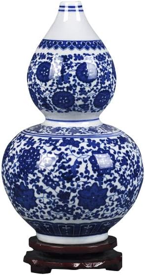 fanquare Jingdezhen Small Blue and White Porcelain Vase,Handmade Bottle Gourd Ceramic Vase,Decorative Vase,11