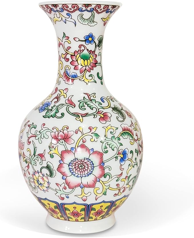 fanquare European Enamel Vase, Small Floral Porcelain Vase for Home Decor, Classic Ceramic Flower Vase for Table, 5.3