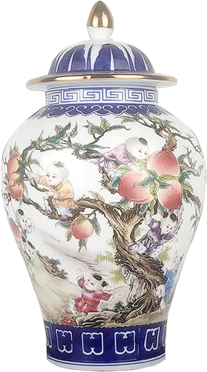 fanquare Rustic Pastel Jar Vase, Peatch Pattern Porcelain Vase, Large Chinese Ming Style, Jingdezhen