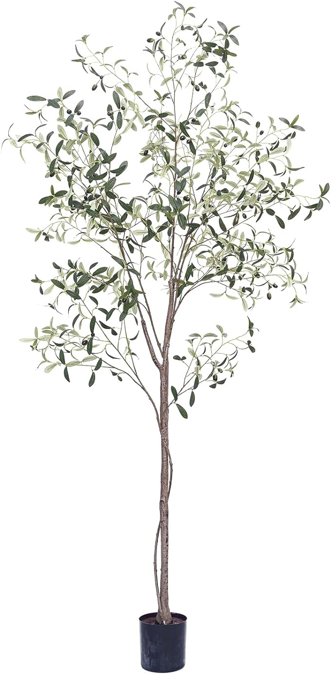 Phimos 7FT Artificial Olive Tree (82) Tall Fake Potted Olive Tree with Planter Large Faux Olive Branches and Fruits Artificial Tree for Modern Home Office Living Room Floor Decor Indoor