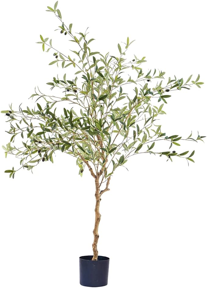 Phimos 5FT Artificial Olive Tree (60) Tall Fake Potted Olive Tree with Planter Large Faux Olive Branches and Fruits Artificial Tree for Modern Home Office Living Room Floor Decor Indoor