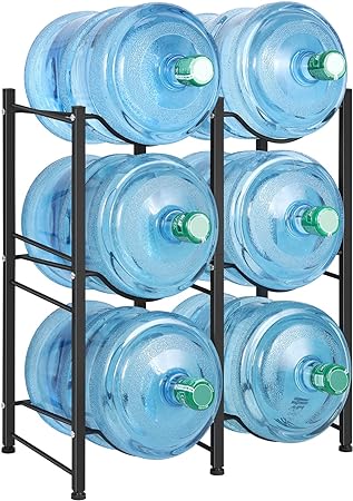 LIANTRAL 5 Gallon Water Bottle Holder, Heavy Duty Water Cooler Jug Rack 3 Tiers Water Rack with 6 Slots for Gallon Jugs