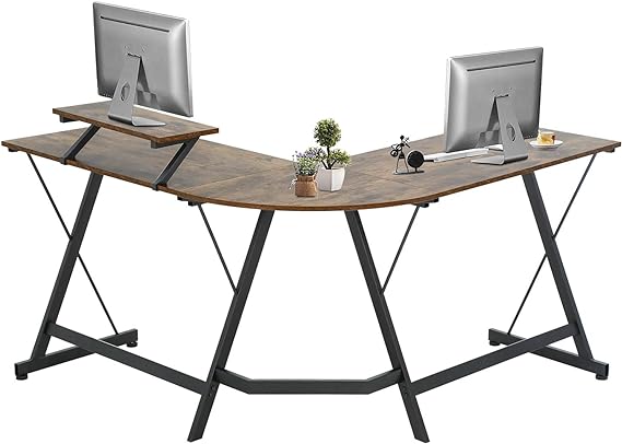 FDW Computer Desk, 51 Inchs L Shaped Desk with Large Monitor Stand Home Office Gaming Corner Desk Writing Study Workstation,Space-Saving