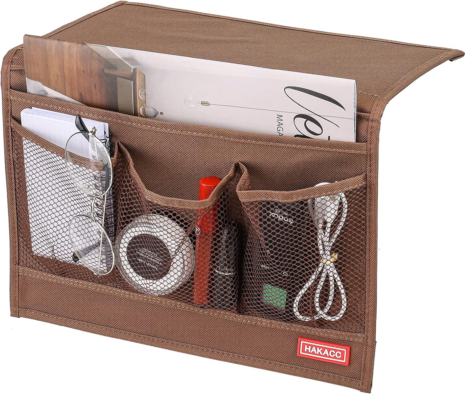 HAKACC Brown Bedside Caddy, 3 Mesh Pockets, A4 Size, Non-Slip Design, Ideal for Home, Bedroom, Dorms