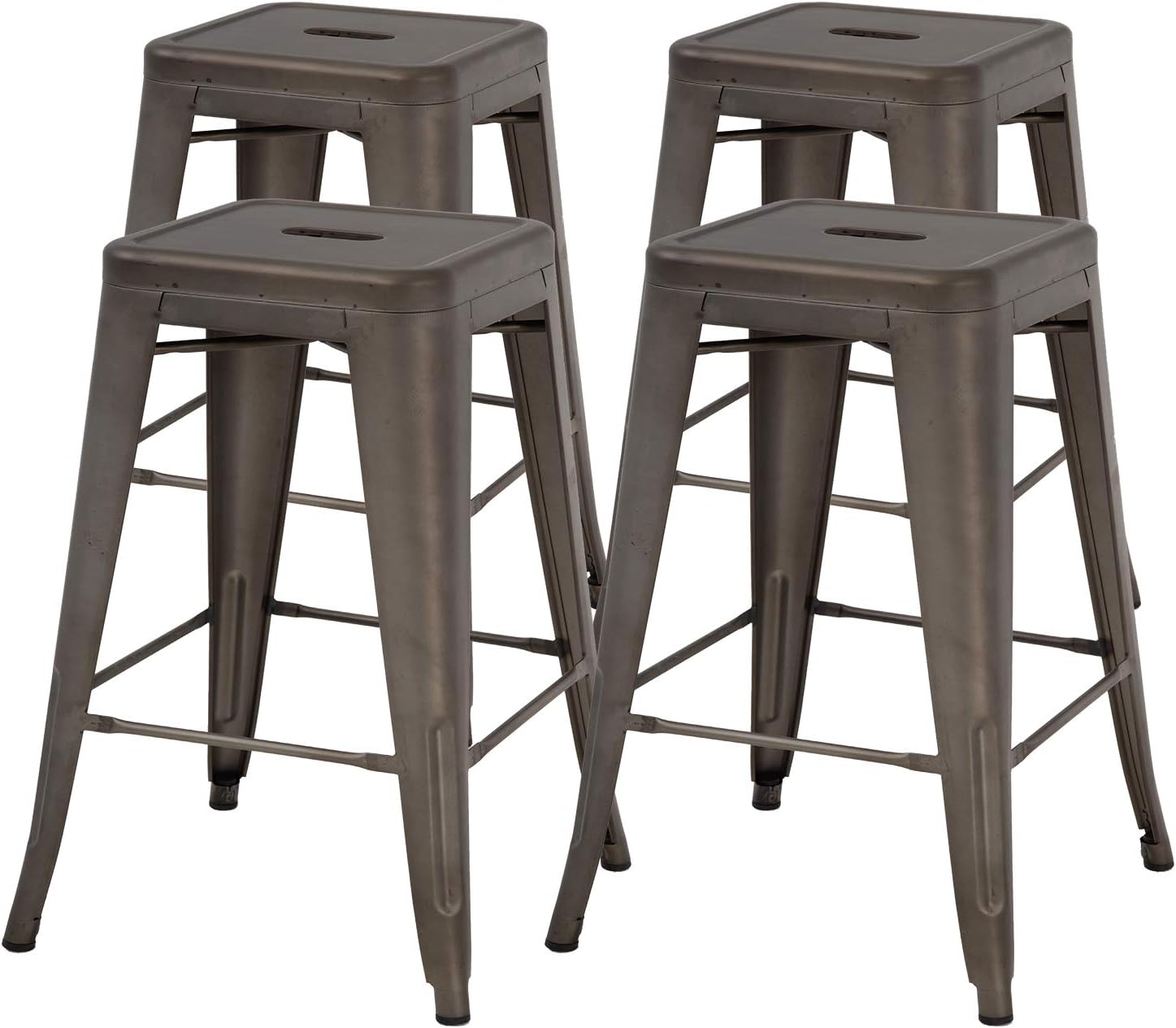 FDW Metal Bar Stools Set of 4 Counter Height Barstool Stackable Barstools 24 Inch 30 Inch Indoor Outdoor Patio Bar Stool Home Kitchen Dining Stool Backless Bar Chair (24, Gun)