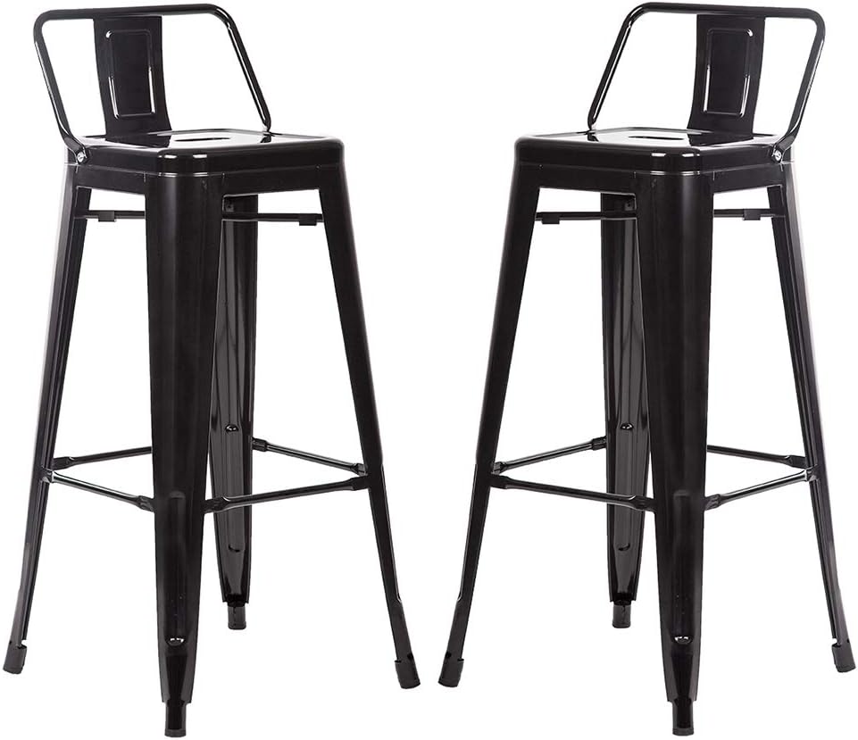 FDW Metal Bar Stool Set of 2 Height Adjustable 30 Inches Stackable Barstools Low Backrest Kitchen Chairs Patio Chairs Dining Stool Tolix Style Bar Stools,Black