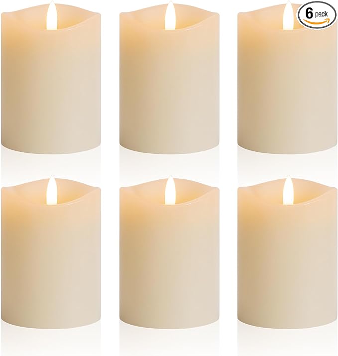 LED Pillar Candle Small - 4 inches Flickering Flameless Candles, Real Wax Battery Operated Candles, Ivory Fake Candles for Wedding/Party/Christmas Decor, Set of 6