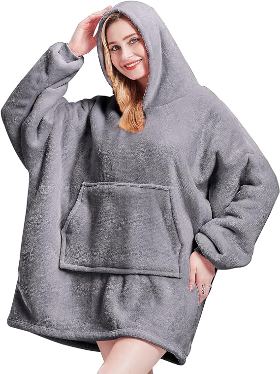 Oversized Sherpa Blanket Hoodie, YUGVYOB Wearable Blanket Warm & Fuzzy, Sweatshirt with Gaint Pocket for Men, Women, Teens