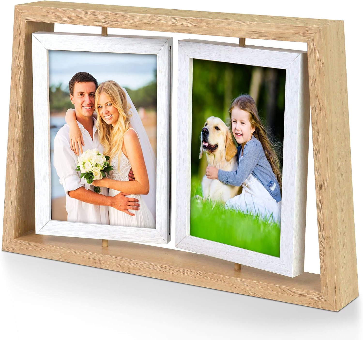 ZEEYUAN 4x6 Photo Frames Rotating Rustic Wooden Picture Frame for 4x6inch Pictures, Display 4 Photos, Floating Photo Frame for Tabletop Office&Home Decor