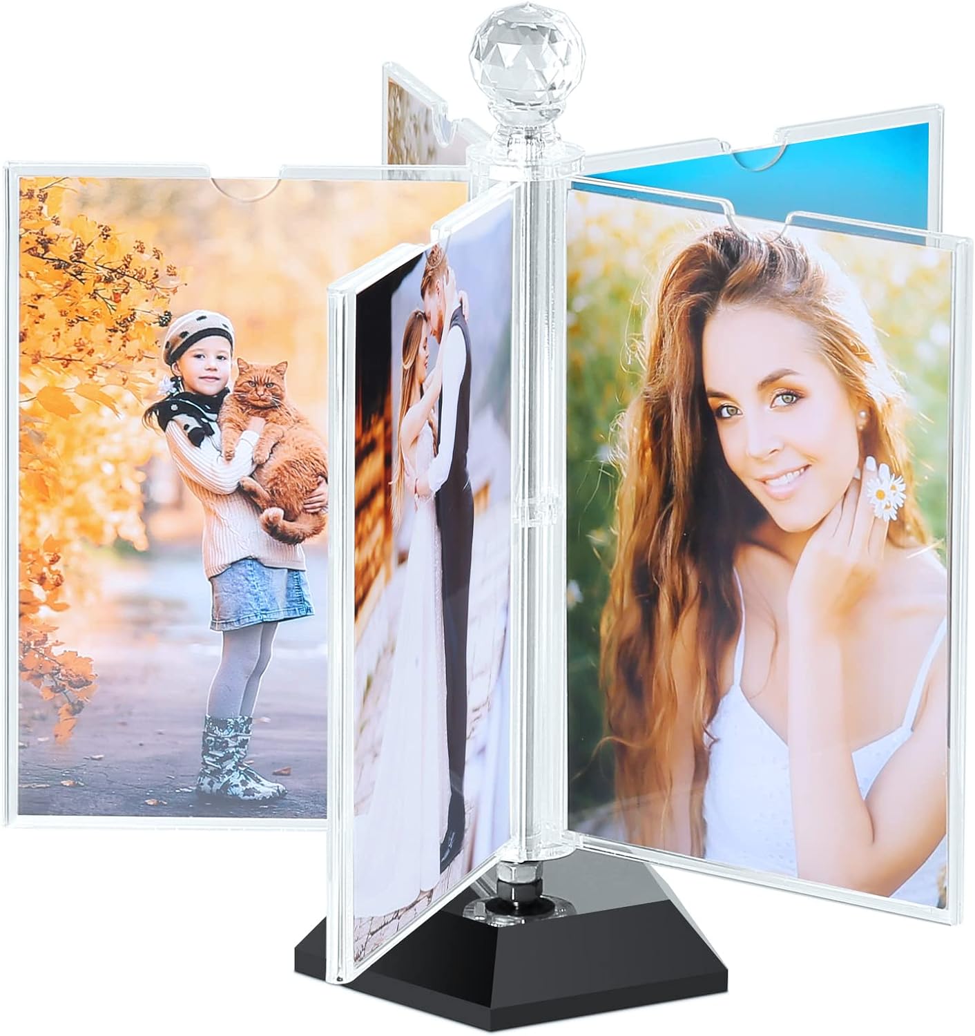 ZEEYUAN Rotating Acrylic Photo Frame DIY Multiple Picture Frame 5 Double Sides/Insert 10 Pcs of 4x6 Inch Photos,360 Rotation Windmill Picture Frame Desktop Photo Display