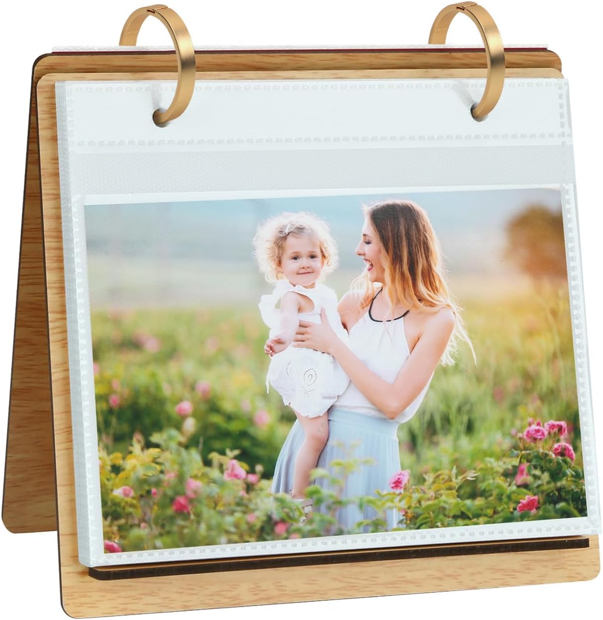 ZEEYUAN 60 Pockets of 4x6 Photo Frame Flip Photo Album on Stand 4x6 Wooden Picture Frames Collection for Desktop