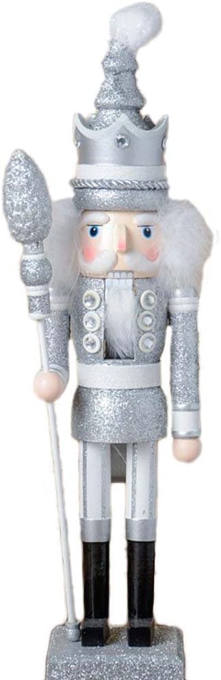 ZaH 18 Inch Wooden Nutcracker Ornaments Christmas Decorations Holiday Decor Kids Toys Nutcracker Puppets, Silver King