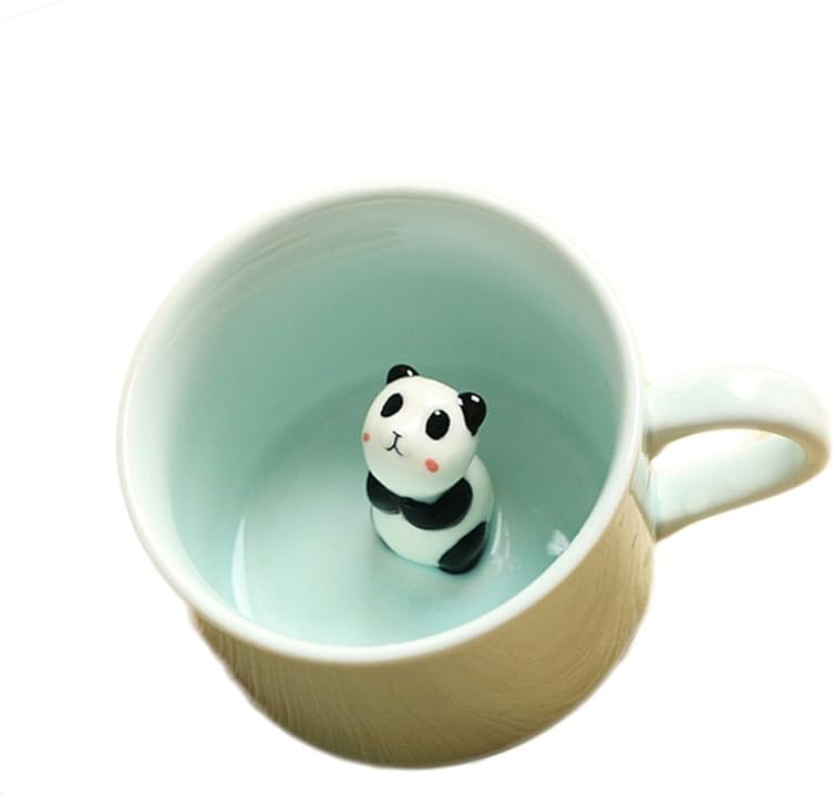 ZaH 3D Mug Animal Inside Cup Cartoon Ceramics Figurine Teacup for Boys Girls Kids Women Men Coffee Mug (8 oz Panda)