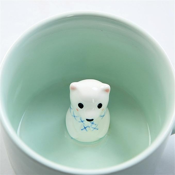 ZaH 3D Coffee Mug Cute Animal Inside Cup Cartoon Ceramics Figurine Teacup for Boys Girls Kids - Party Office Morning Mugs for Tea Juice Milk Chocolate Cappuccino (8 oz Bear)