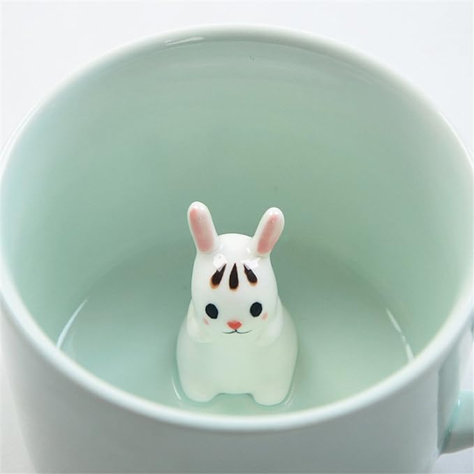 ZaH 3D Mug Animal Inside Cup Cartoon Ceramics Figurine Teacup Christmas Birthday Gift for Boys Girls Kids Women Men Coffee Mug (8 oz Rabbit)