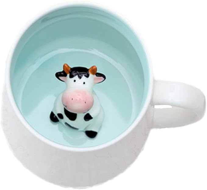 ZaH Coffee Mug Cartoon Animal Ceramic Cup Christmas Birthday Gift for Kids Boys Girls Cow