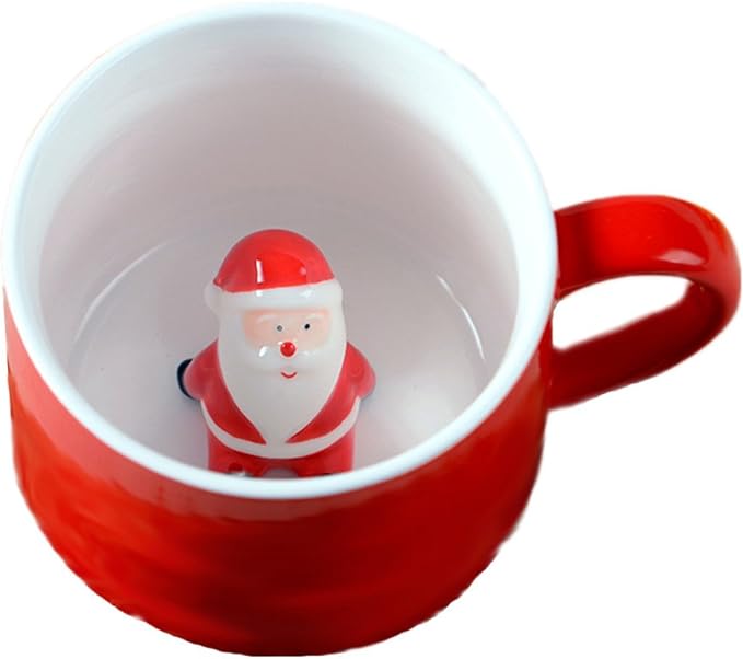 ZaH 3D Mug Animal Inside Cup Cartoon Ceramics Figurine Teacup for Boys Girls Kids Women Men Coffee Mug (10 oz Santa Claus)