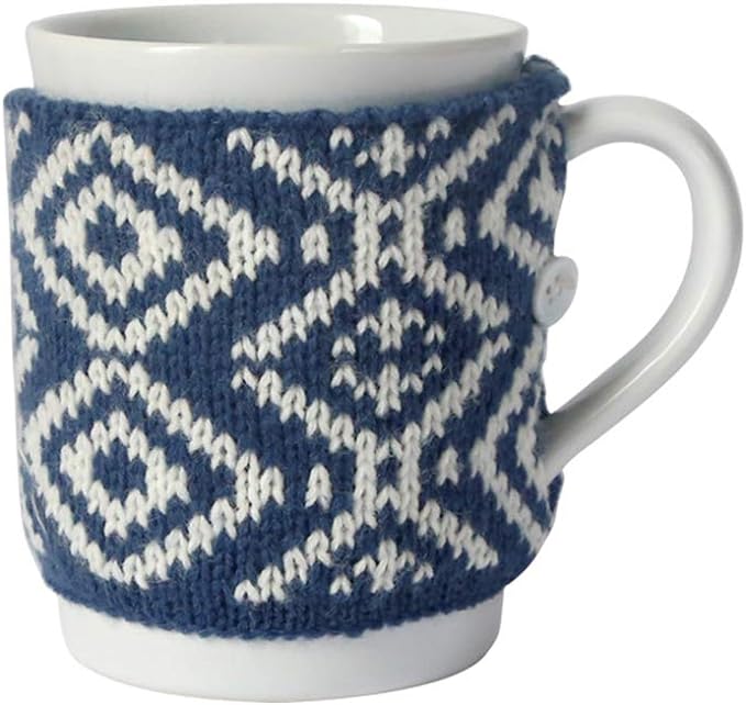 ZaH Winter Coffee Mug with Cup Crochet Sweater Cute Funny Unique Mug Red Cloth White Simple Mugs 10oz (Blue)