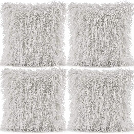 4 Pack Soft Faux Fur Throw Pillow Case,Decorative Square Cushion Case for Home Couch Sofa