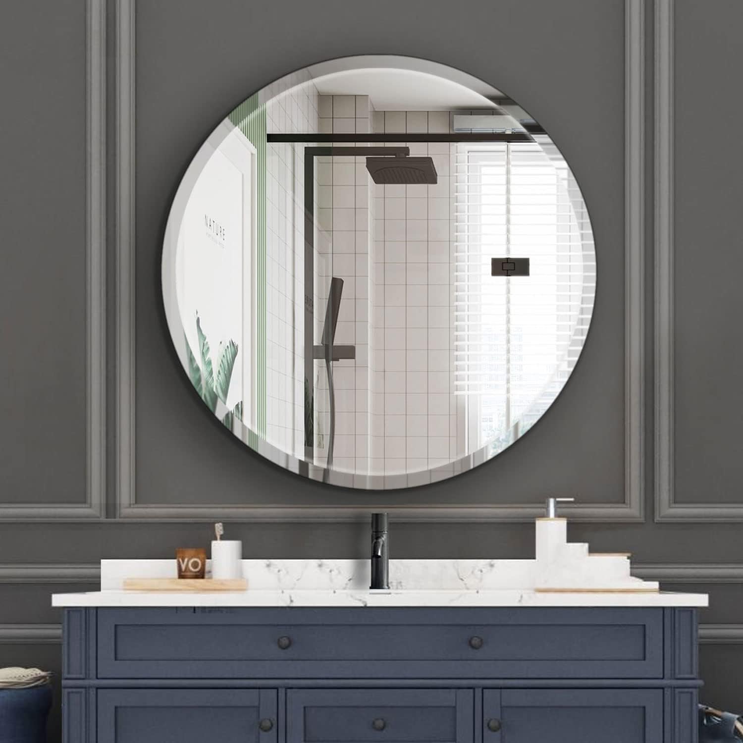 MZON 36 Inch Frameless Round Mirror,Circle Wall Mirror with Beveled Polished Edge for Bathroom, Vanity, Entryways