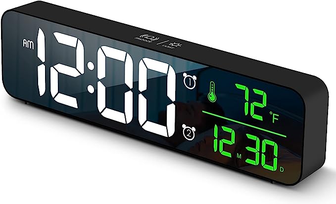 Digital Clock, Clock for Bedroom, Digital Wall Clock, Clocks for Living Room Decor, Desk Clock, Table Clock, Digital Clock Large Display, Smart Alarm Clock for Office Green (Wired Black+Green Digit)