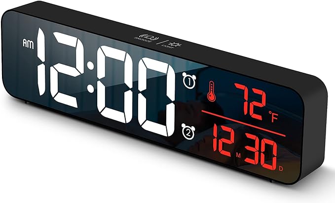 Digital Clock, Clock for Bedroom, Digital Wall Clock, Clocks for Living Room Decor, Desk Clock, Table Clock, Digital Clock Large Display, Smart Alarm Clock for Office Red (Wired Black+Red Digit)