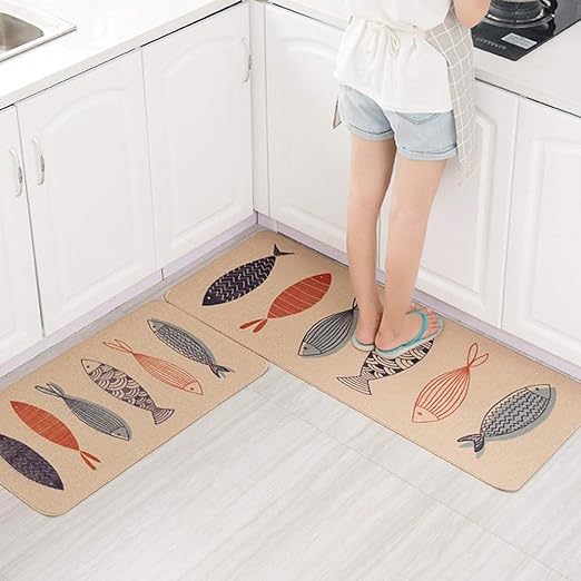 UKELER Comfort Kitchen Runner Rugs Non Skid- Cute Fishes Design Washable and Durable Comfort Floor Mat for Kitchen/Bedroom/Laundry Room