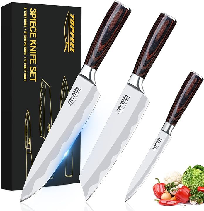 Professional Chef Knife Set High Carbon Stainless Steel Sharp Kitchen Knife Set 3 PCS, Japanese Cooking Knife with Sheath, Knives Set for Kitchen