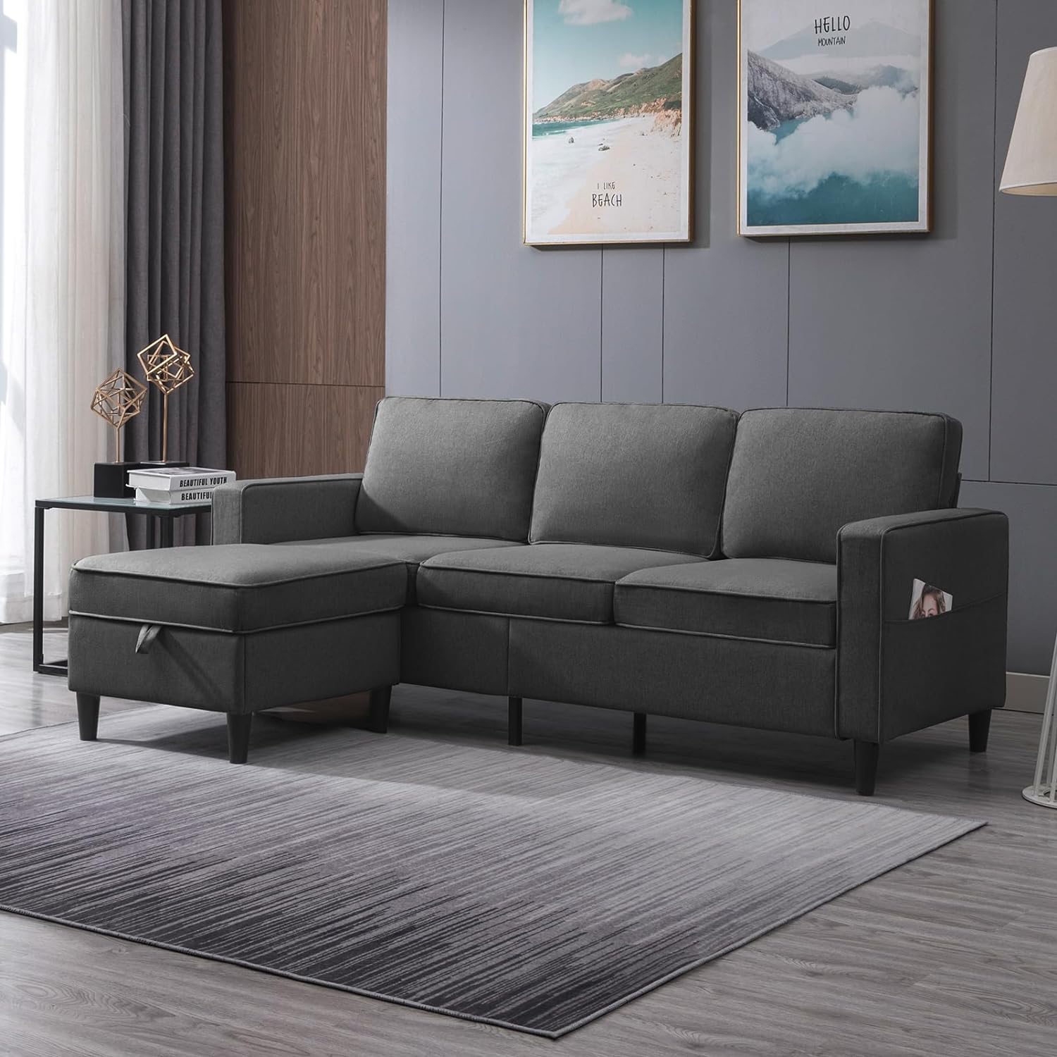 BALUS Convertible Sectional Sofa, L Shaped Couch with Reversible Storage Ottoman, Modern 3 Seat Modular Sofa for Living Room Small Space Apartment