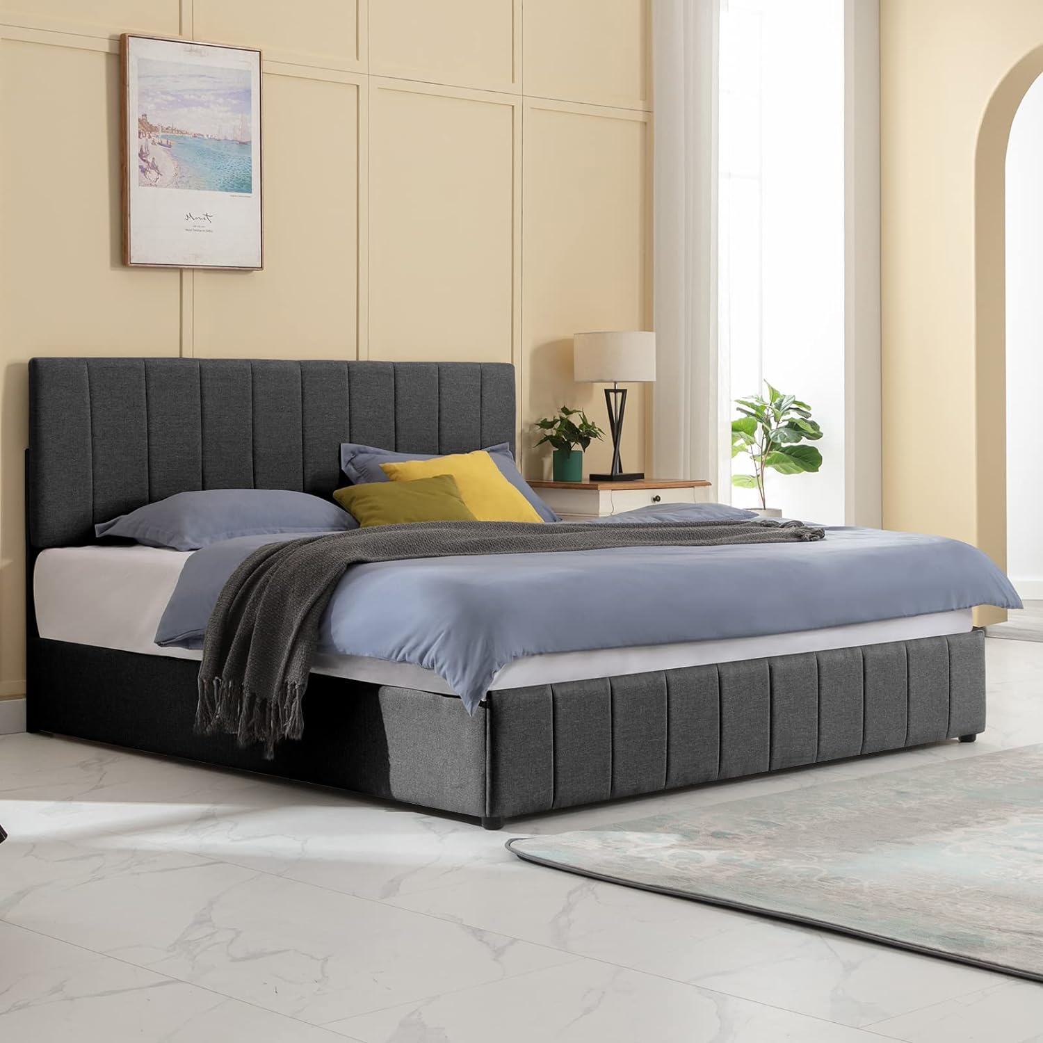 BALUS Queen Lift Up Storage Bed, Platform Bed Frame with Lifting Storage Underneath, Modern Upholstered Bed Frame with Removable Headboard, No Box Spring Needed Platform Bed for Bedroom