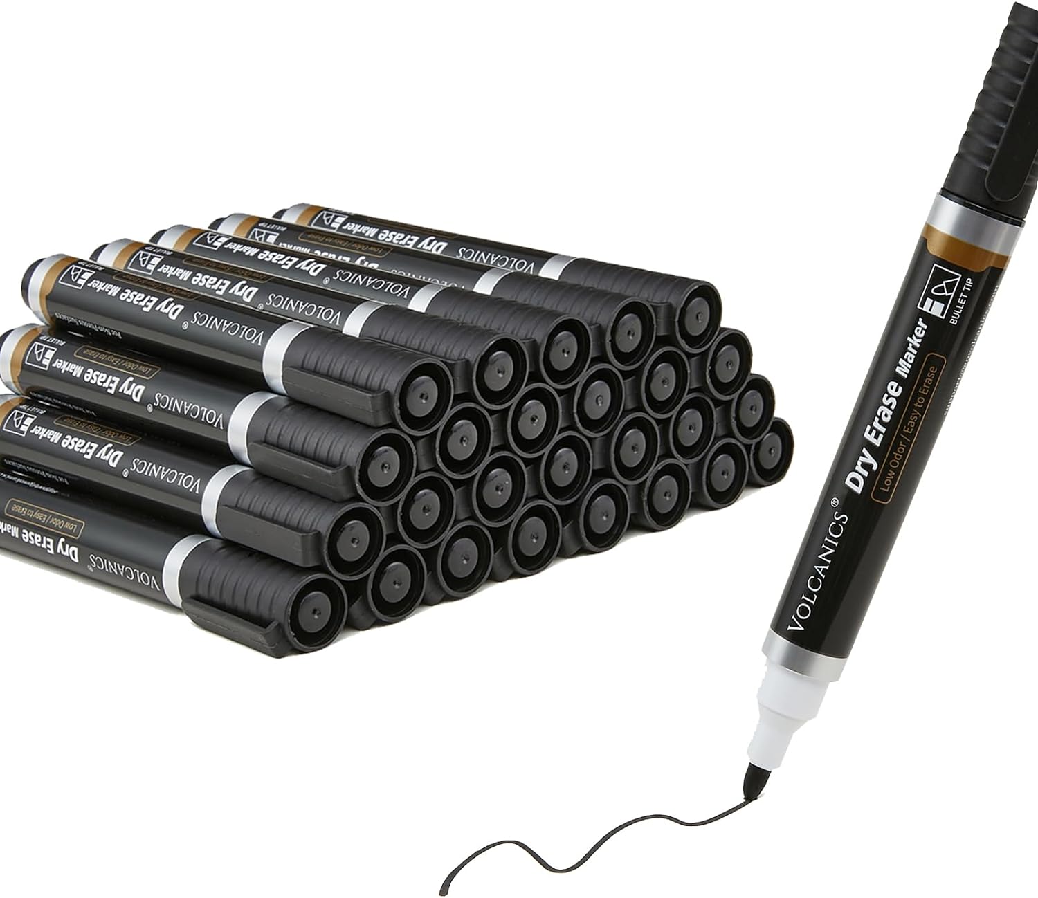 Volcanics Jumbo Black Dry Erase Markers Whiteboard Pens Low Odor Whiteboard Markers Pack of 70