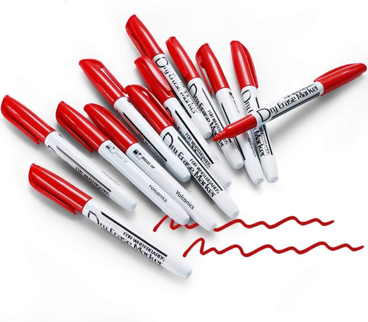 Volcanics Red Dry Erase Markers Low Odor Fine Whiteboard Markers Thin Box of 12