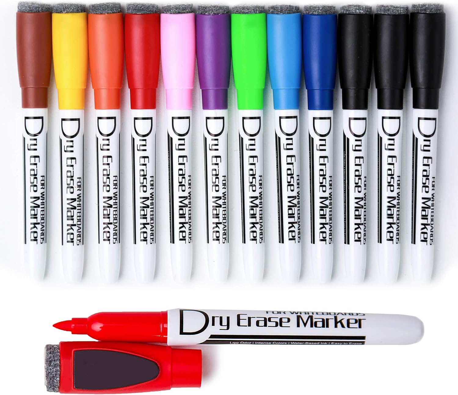 Volcanics Dry Erase Markers Low Odor Fine Whiteboard Markers Thin Box of 12, 10 Colors