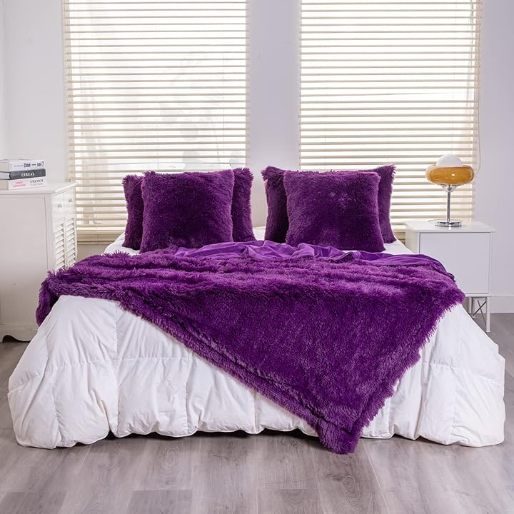 YUSOKI Twin Size Faux Fur Throw Blanket(Purple,60 x 80),Whithout Pillows,Winter Lightweight Plush Fuzzy Soft Cozy Microfiber Comfy Bed Blanket for Women Kids Girls Couch Sofa Washable