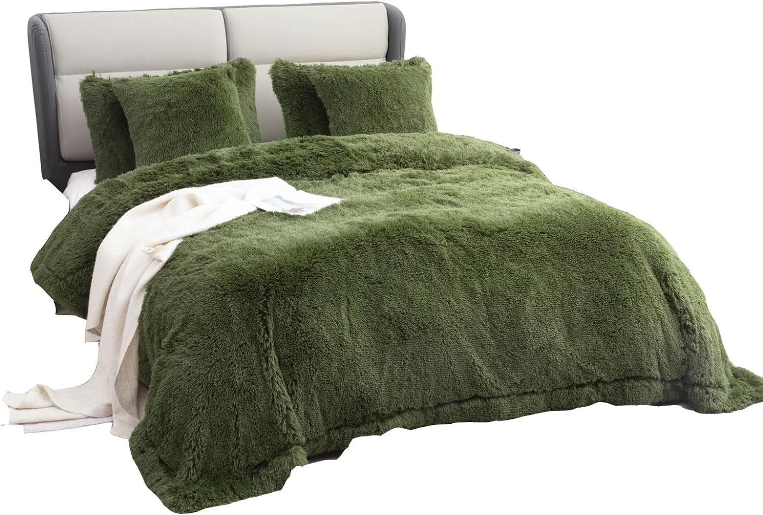 YUSOKI Faux Fur King Blanket(Olive Green,90 x 104),Whithout Pillows,Winter Lightweight Plush Fuzzy Soft Cozy Microfiber Comfy Bed Blanket for Women Kids Girls Couch Sofa Washable