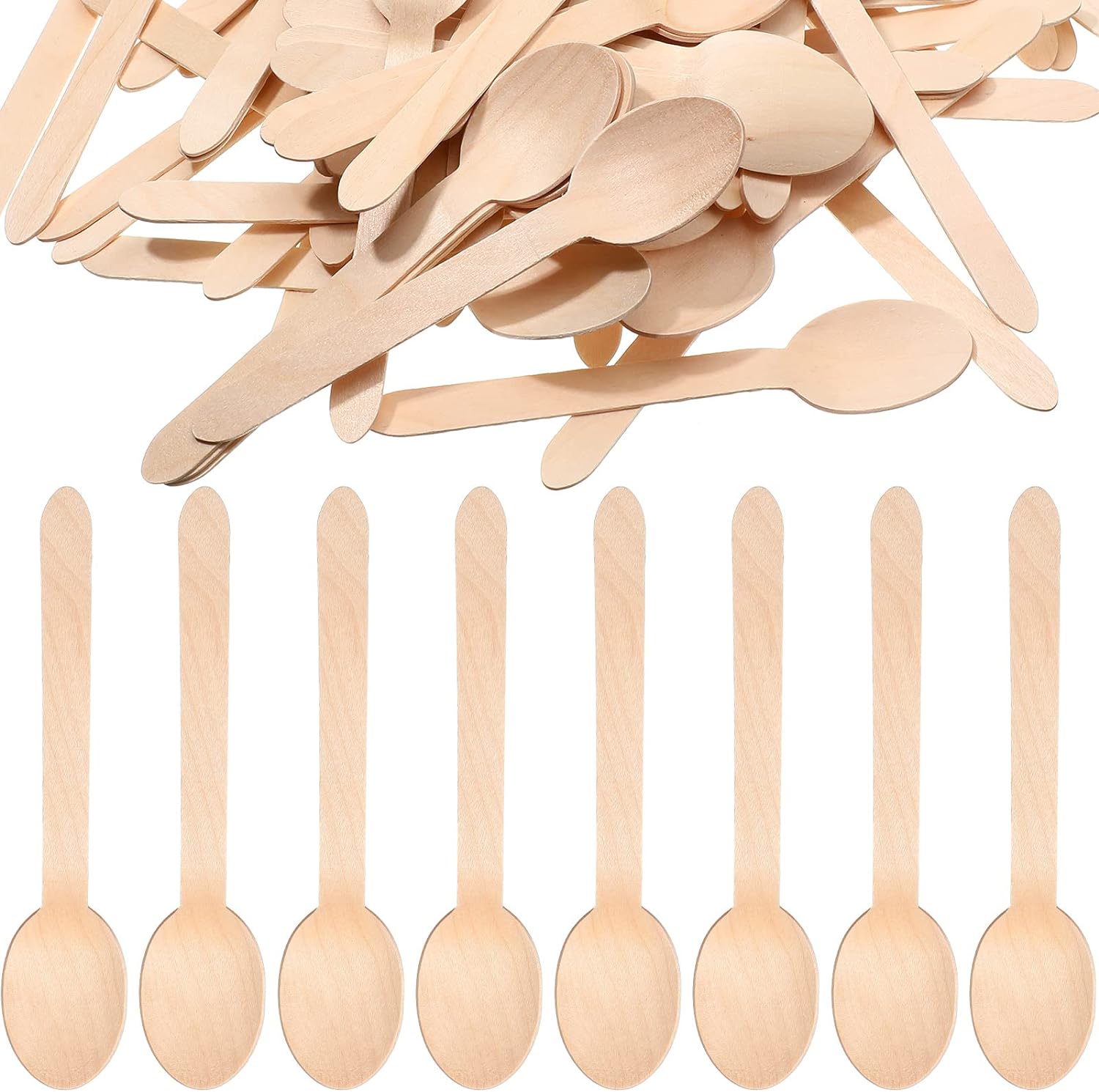 500 Pack Disposable Green Wooden Cutlery Spoons Reusable Plain Wood Spoons Small Wooden Spoons 6 Inches for Soup Coffee Chocolate Ice Cream Cake Party Small Utensils