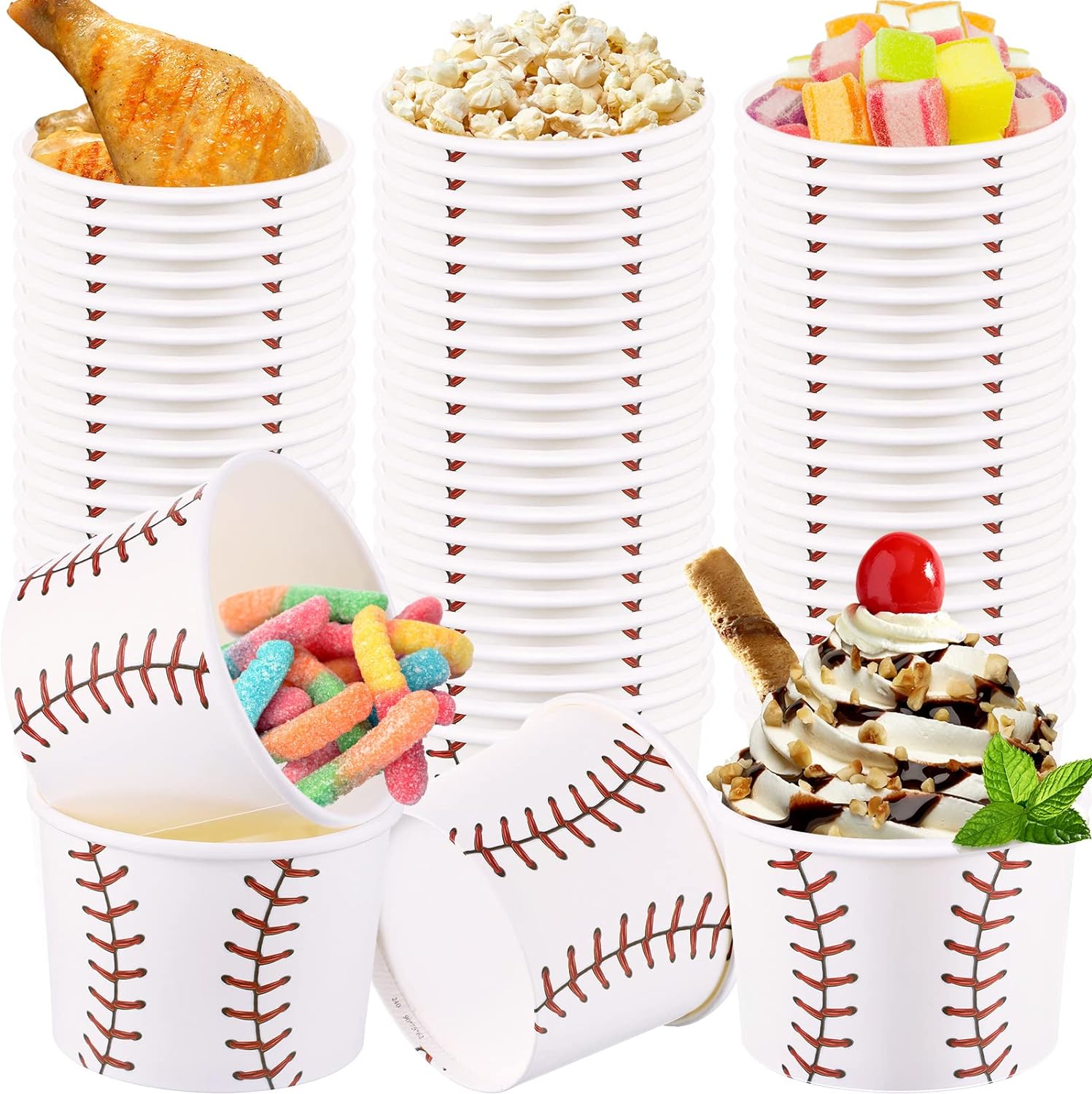 200 Pieces Baseball Party Snack Bowl Ice Cream Bowls 9 oz Soup Cup Baseball Serving Dishes for Parties Disposable Paper Food Tasting Cups Baseball Party Supplies Game Day Decorations Dessert Cups